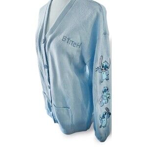 Disney Lilo & Stitch Embroidered Cardigan Sweater Blue Women’s SM Oversized Fit